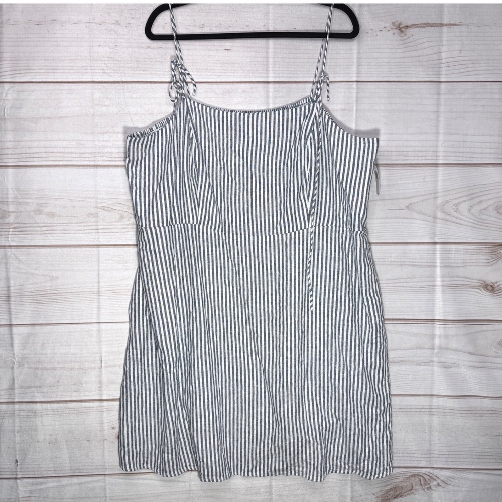NWT Old Navy Womens 3X Blue White Striped Linen Blend Cami Mini Dress Boho Faire